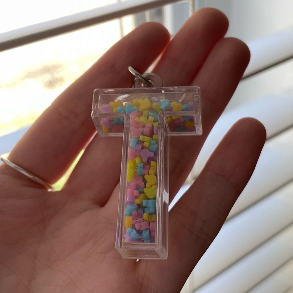 Clear T-Shaped Keychain with Pastel Mickey Beads